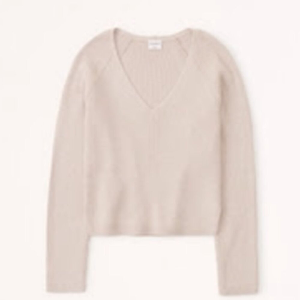 Abercrombie and Fitch LuxeLoft V-Neck Sweater in Cream